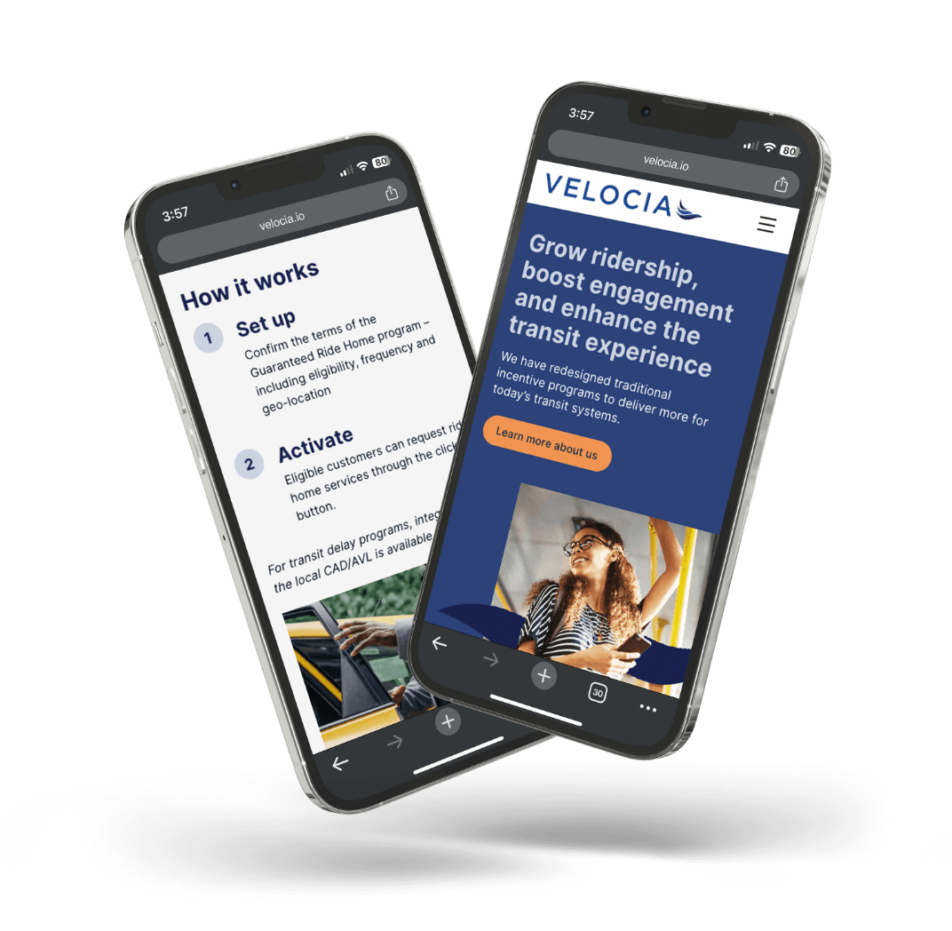 Mobile mockups of transit solution web app