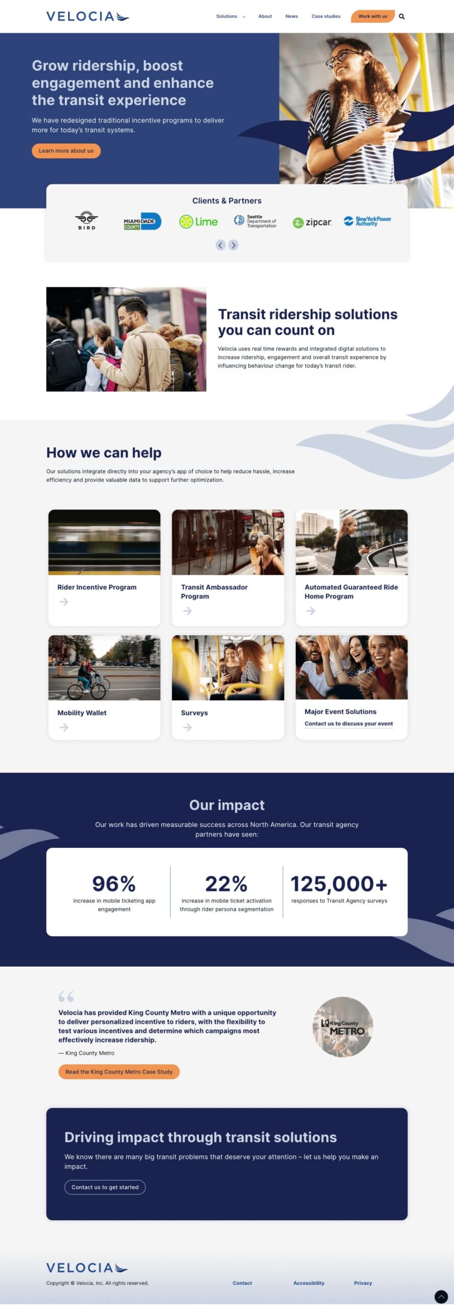 Homepage of a transit solution app