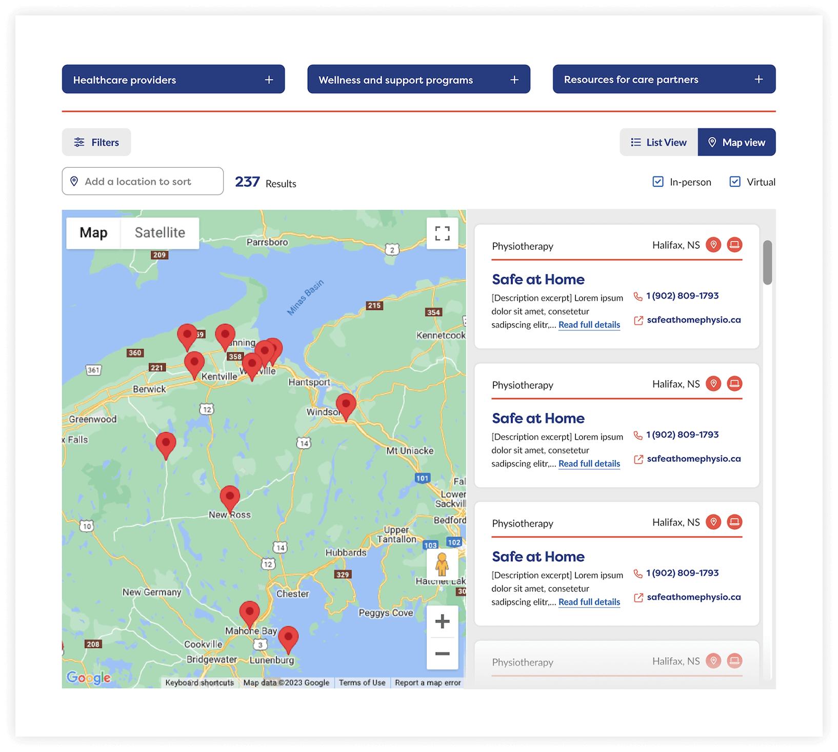 Care Finder Map with Filters