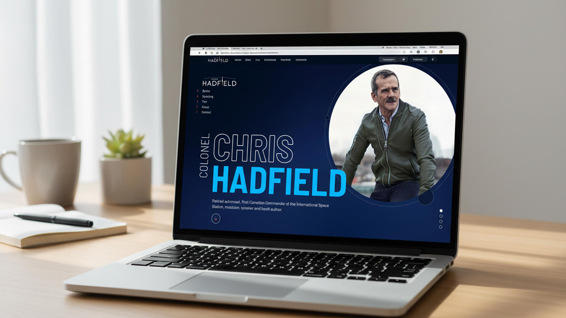 Chris Hadfield website on a laptop