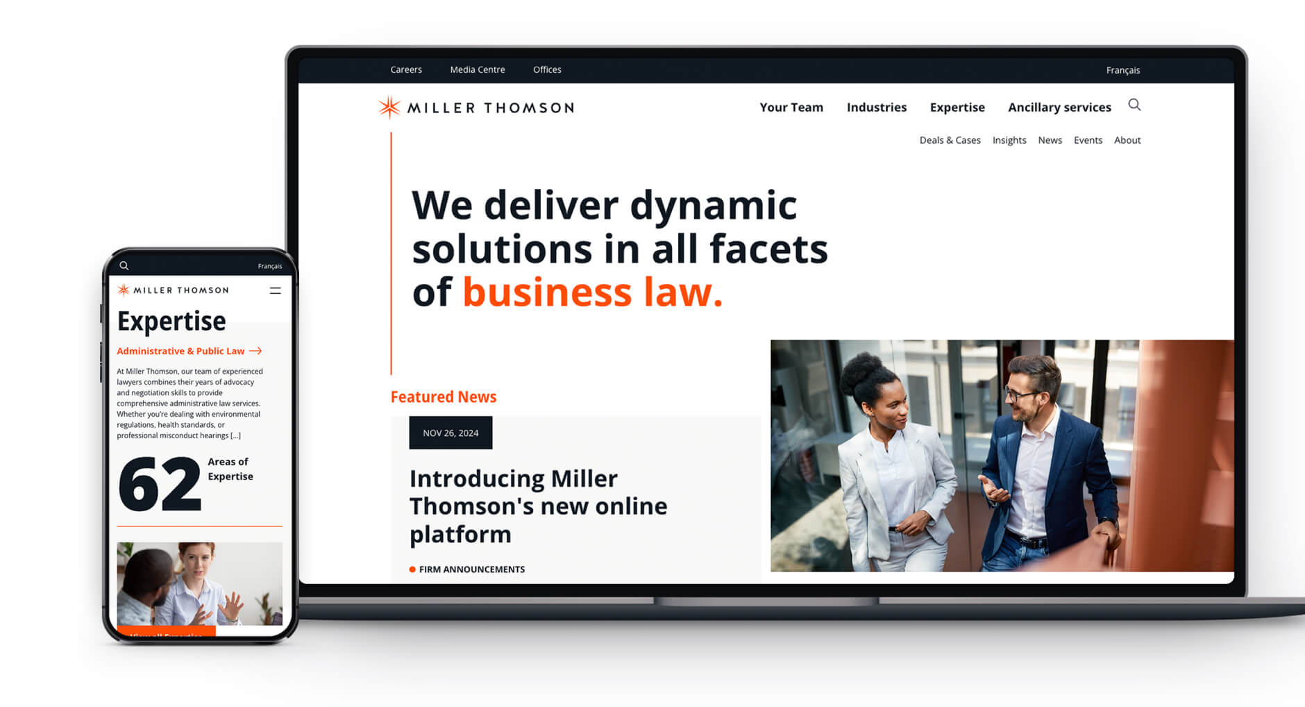 Desktop and mobile mockup of Miller Thomson website