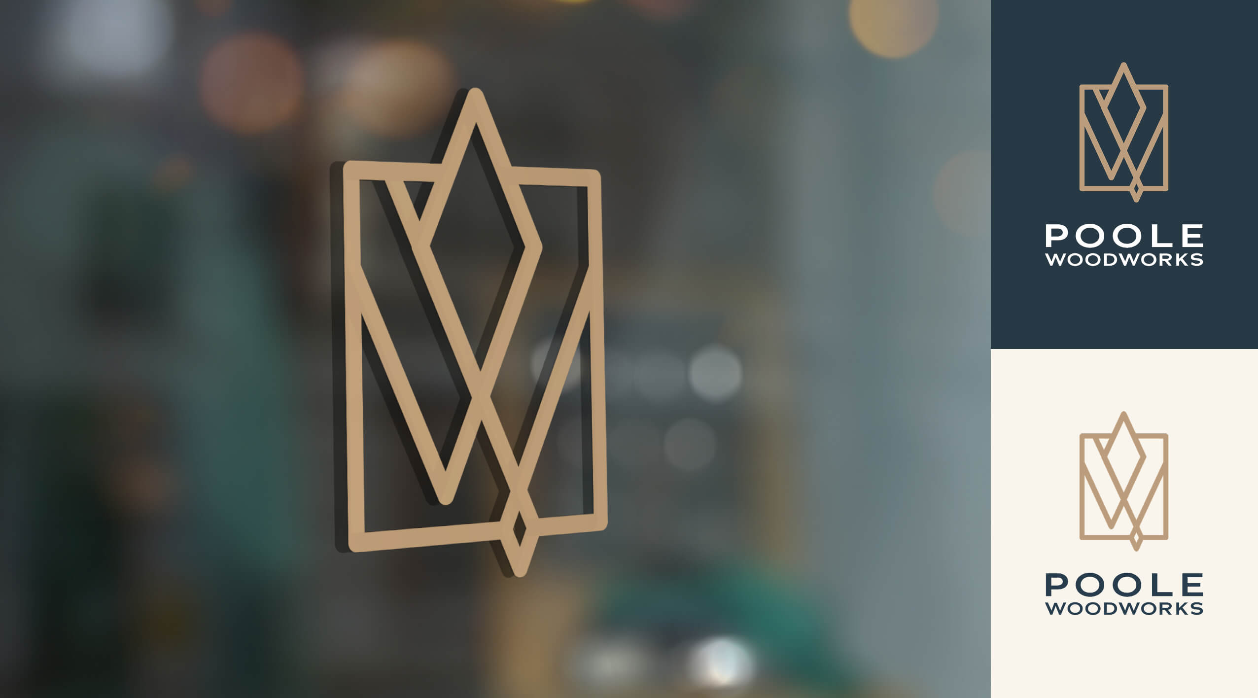 Logo mocked up on glass, in colour and reversed